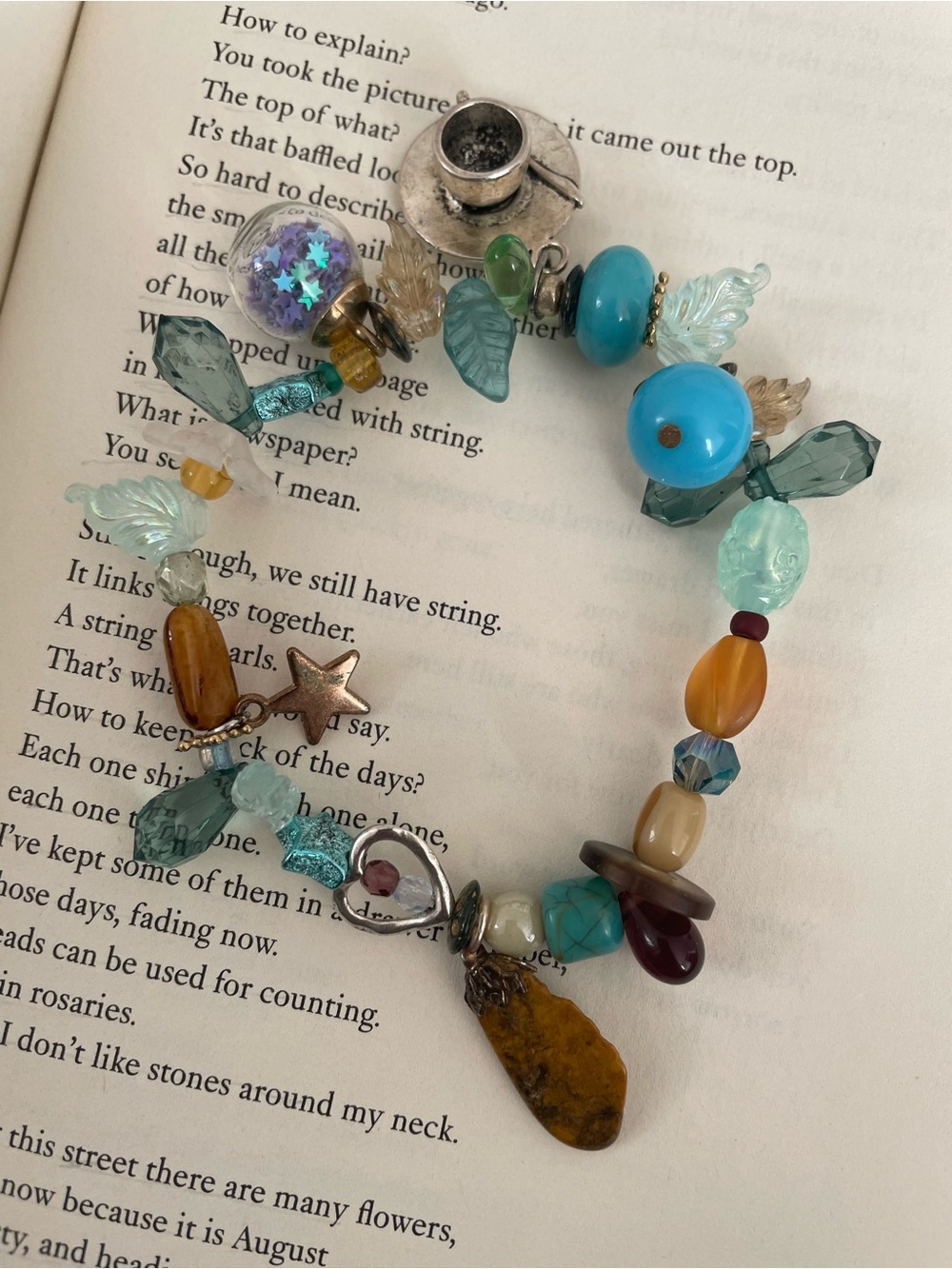Handmade Crow’s gift brac. Bohemian Turquoise Beaded Charm Bracelet.